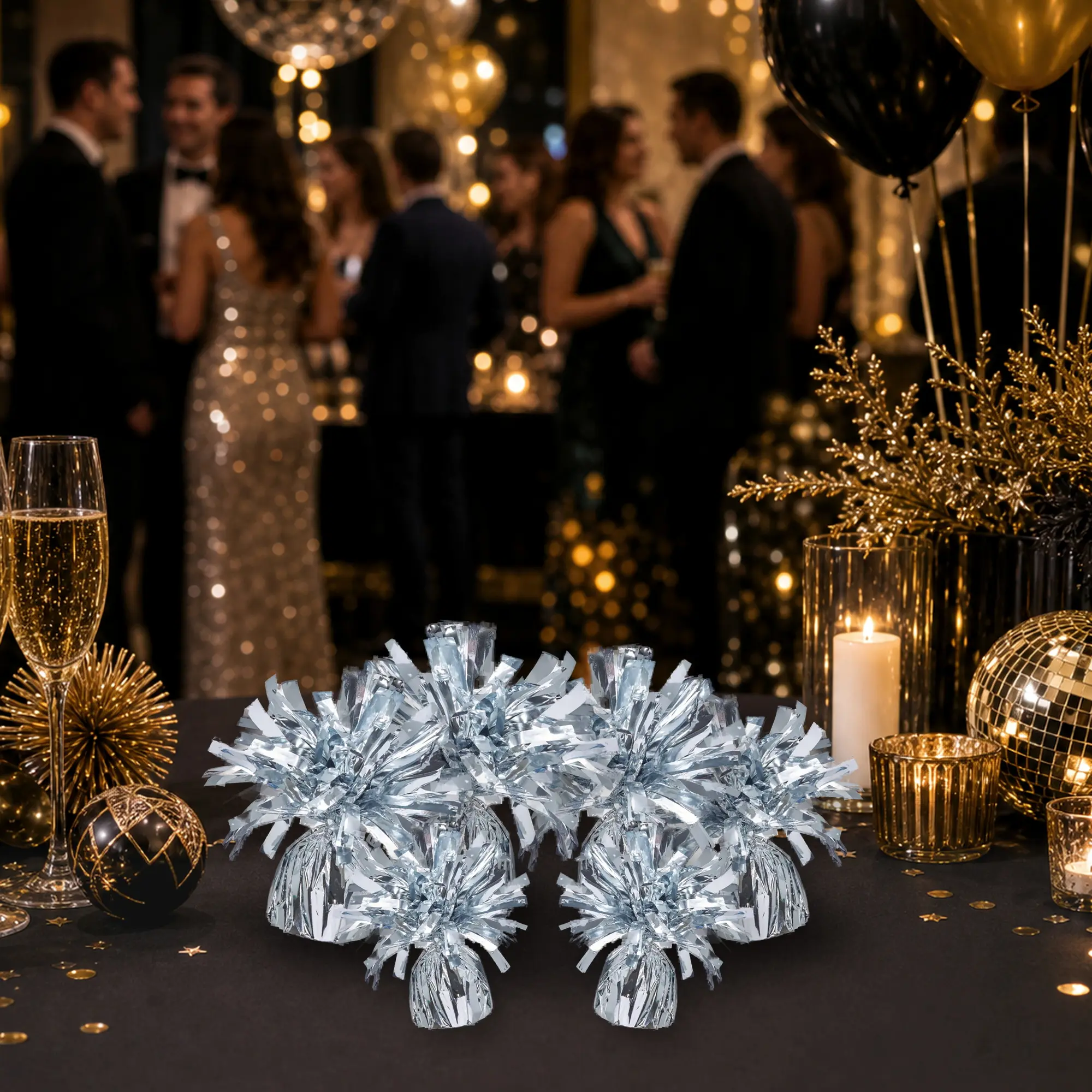 Metallic Balloon Weights 6 Pack Silver Color