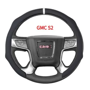 GMC S2 Gripmax Leather 5D Universal Steering Wheel Cover for GMC Sierra 1500 2500 3500 Yukon Denali 2014-2020 & Chevy Vehicles Quick Install Anti-Slip Breathable Ultra Thin Fit All Seasons White Premium Quality Centering Mark quick turn nappa leather wate