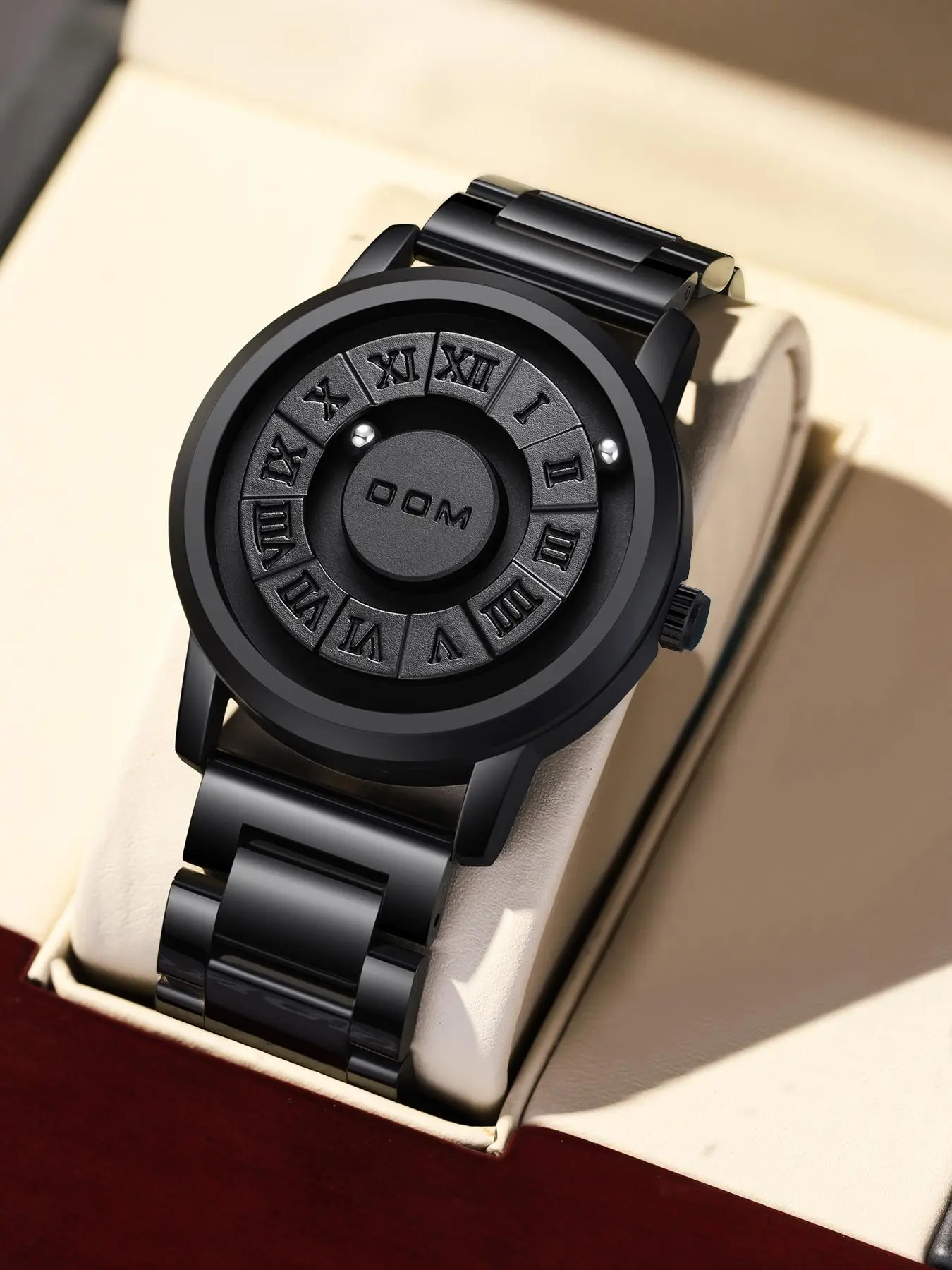 Men's Punk Style Magnetic Stainless Steel Strap Casual Water Resistant Round Dial Quartz Watch, Casual Trendy Analog Watch, Fashionable Watch for Dail