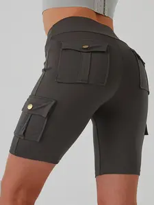 Women's High Waist Multi Pocket Soft Stretch Shorts, Slim-Fit Elastic Running Pants, Casual Spring & Fall Outdoor Sports Wear, Comfortable Fit