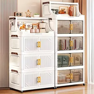 2/3/4-Tier Heavy-Duty Multi-Functional Folding Storage Cabinet - With open shelves, large capacity, suitable for organizing and storing in living rooms/bedrooms/wardrobes/cabinets/kitchens/offices/dormitories, modern and durable double-door cabinet