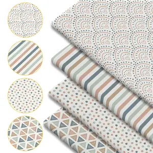 4pcs Set Boho Print Fabric - 18X22 Inches (55X45Cm) Pre-Cut Polyester Fabric with Heart Stripes Patterns - Suitable for Sewing, Scrapbooking, Tablecloths And Crafts