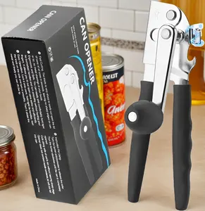 Heavy Duty Stainless Steel Manual Commercial Can Opener - Handheld Smooth Edge Blade Model, Reduced Strain Design for Seniors & Kitchen Use, Reliable Choice for Bottle Lids & Handles
