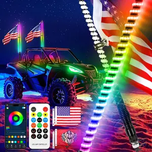 Dreamizer 2PCS 3FT Whip Lights Upgraded COB Light Source Light Whip for UTV ATV APP Remote Control and 4 Flags 360°Spiral Chasing Lighted Whip for RZR SXS Can-Am Polaris Truck Off-Road