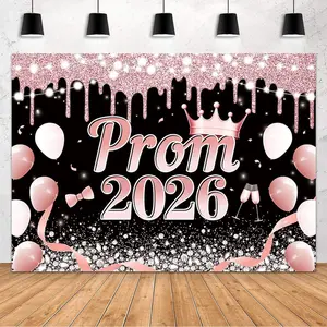 Prom 2026 Backdrop Banner Rose  Graduation Party Photography Background 2026 Prom Night Party Decorations Background Glitter  String Lights Balloons Decor Backdrop 7x5ft