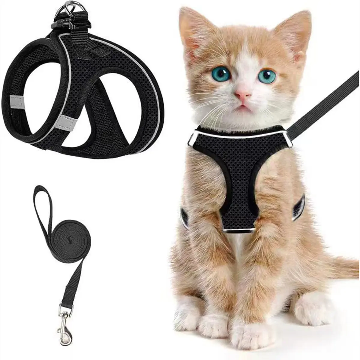 Escape Proof Cat Harness & Leash (≤13 lbs)Adjustable Reflective Soft Mesh Vest for Easy Safe Walks with Leash Included