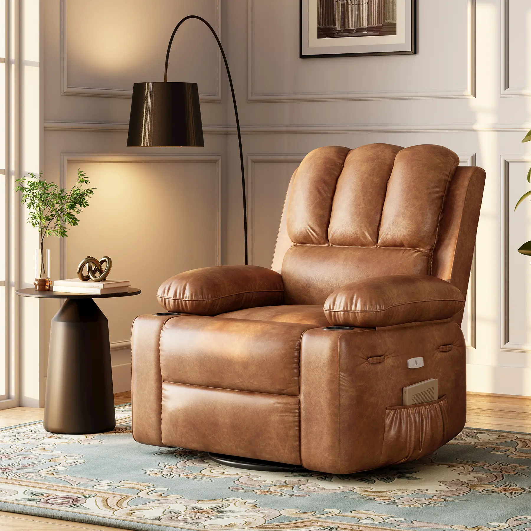 Electric Recliner Chair with Massage and Heat, Power Swivel Rocking Recliner with USB Port, Cup Holders & Side Pocket for Living Room Nursery Bedroom Adjustable Seat Ergonomically Adjustable Seat