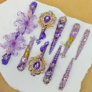 (G047) Crystal Lavender XXL NAIL (2.7 inch) 10pcs Bangle Nails Y2K sweet cool luxury style handmade acrylic press on nails, 1.3 inch medium square shape, with a smooth, glossy finish for a comfortable fit,Valentine's Day, Reusable and durable