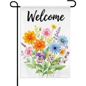 Watercolor Wildflower Bouquet Welcome Garden Flag 12×18in Double Sided Soft Pastel Floral Outdoor Decor for Lawn Patio Farmhouse Front Door Seasonal Yard Arrangement