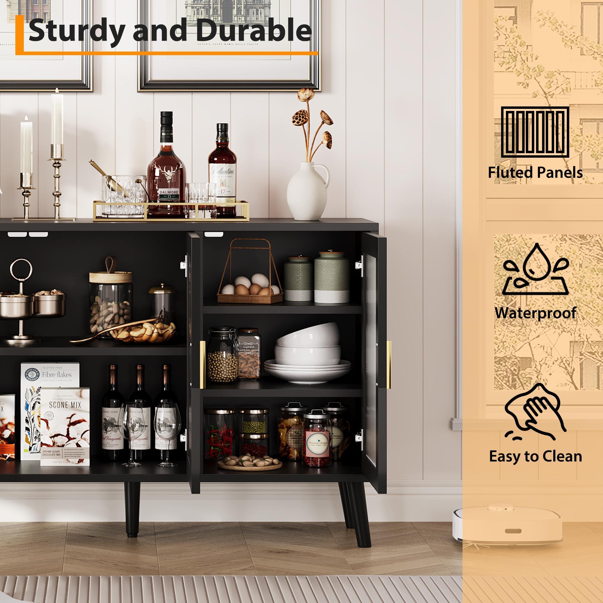 Modern Fluted Glass Sideboard Buffet Cabinet with Ample Storage, 48 Inch Stylish Dining Room Console, Versatile Multi-Use Cabinet for Kitchen, Living Room, TV Stand & Coffee Bar, Mid Century Accent Furniture Modern Fluted Glass Sideboard Buffet Cabinet with Ample Storage, 48 Inch Stylish Dining Room Console, Versatile Multi-Use Cabinet for Kitchen, Living Room, TV Stand & Coffee Bar, Mid Century Accent Furniture