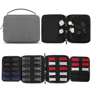 Durable Canvas Watch Band Organizer Case - Portable Travel Storage Bag for Apple Watch Bands, Available in Grey/Purple/Black, with Multiple Compartments for Watches & Accessories