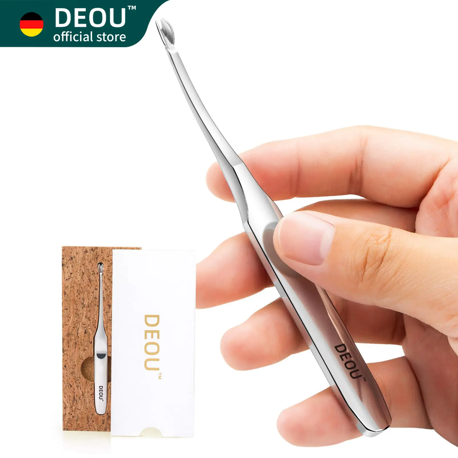 DEOU V-Shaped Cuticle Pusher - Thick Stainless Steel Handle Nail Care Product, Cuticle Remover Tool for No-Dead-Corner Dead Skin Removal, At Home Manicure & Pedicure Supplies for Nail Beginners