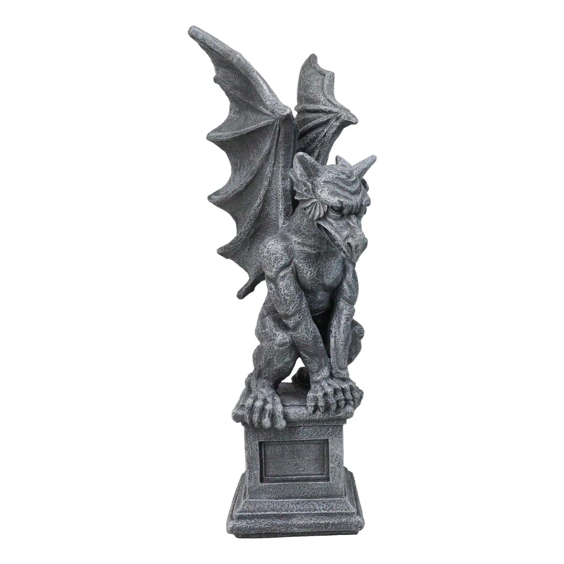 17" Tall Gothic Crouching Gargoyle Figurine, 5.5" Wide x 6.5" Long Wise Old Griffin Statue on Pedestal, Home Decor Accent