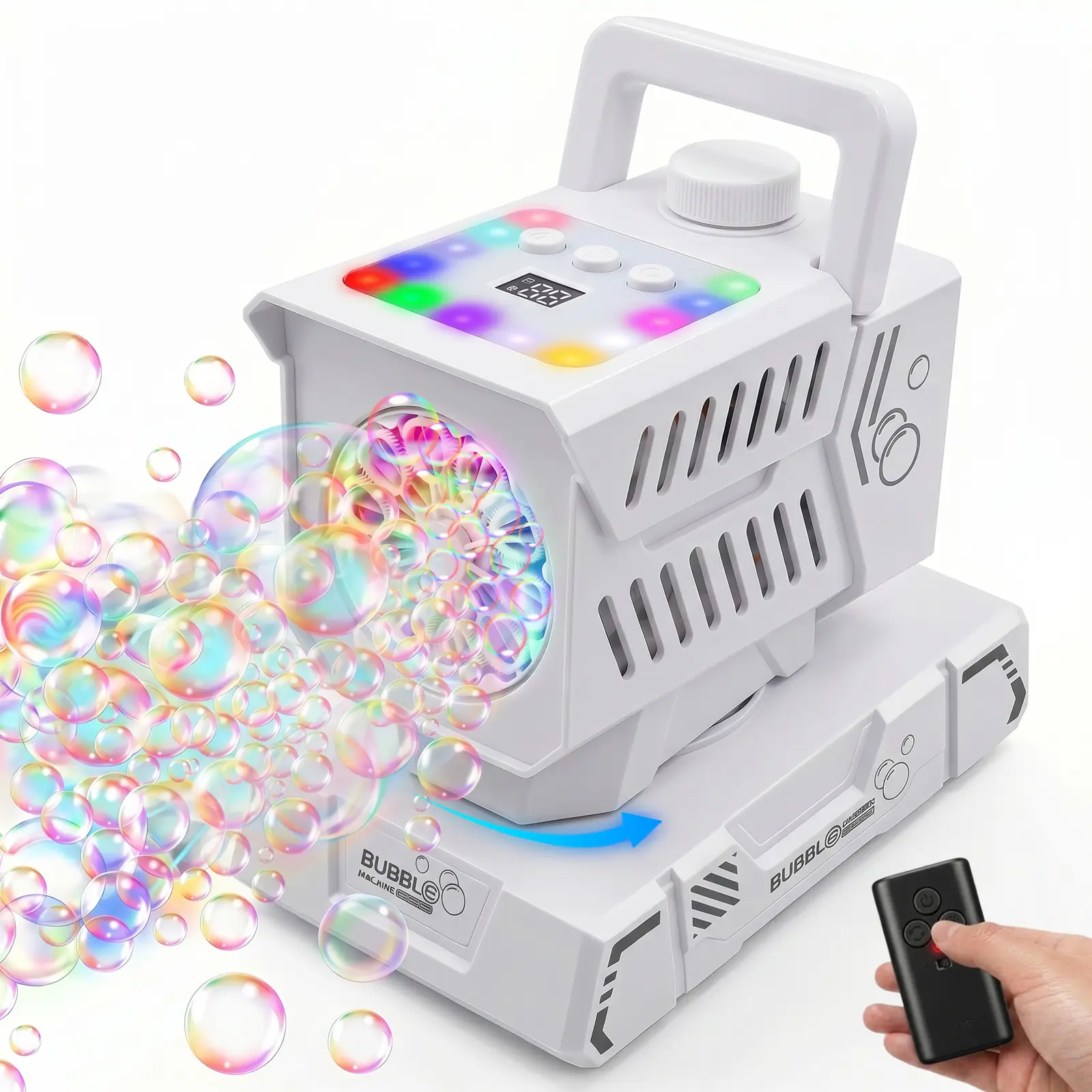 Fikomash Photography Prop Bubble Machine, RGB Mood Lighting, 20K Bubbles/Min for Stunning Visuals