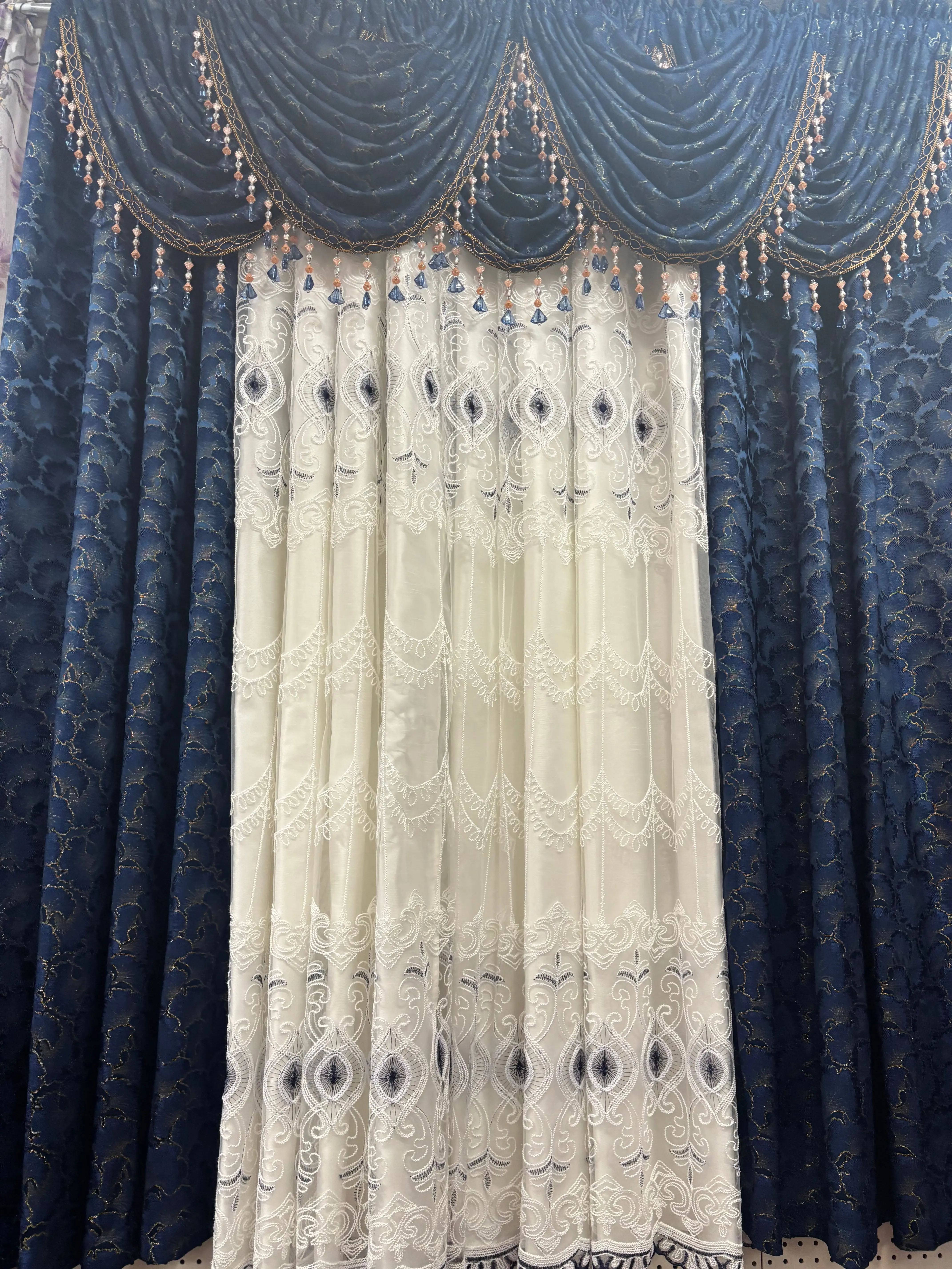 Luxury Stefania Navy 11PC Curtain Set with Elizabeth Embroidered Curtains