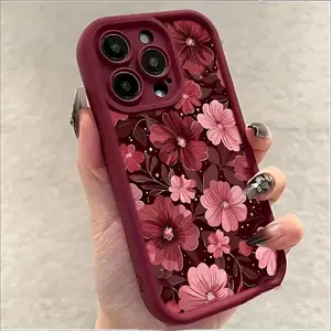 Elegant Burgundy Red Floral Magnetic MagSafe Phone Case, Romantic Dark Red Flower Soft Matte Shockproof Protective Cover for iPhone 17/16/15/14/13/12/11/XS/XR/X/8/7/6S Mini/Plus/Pro/Pro Max/SE & Samsung Galaxy S25/S24/S23/S22 Ultra