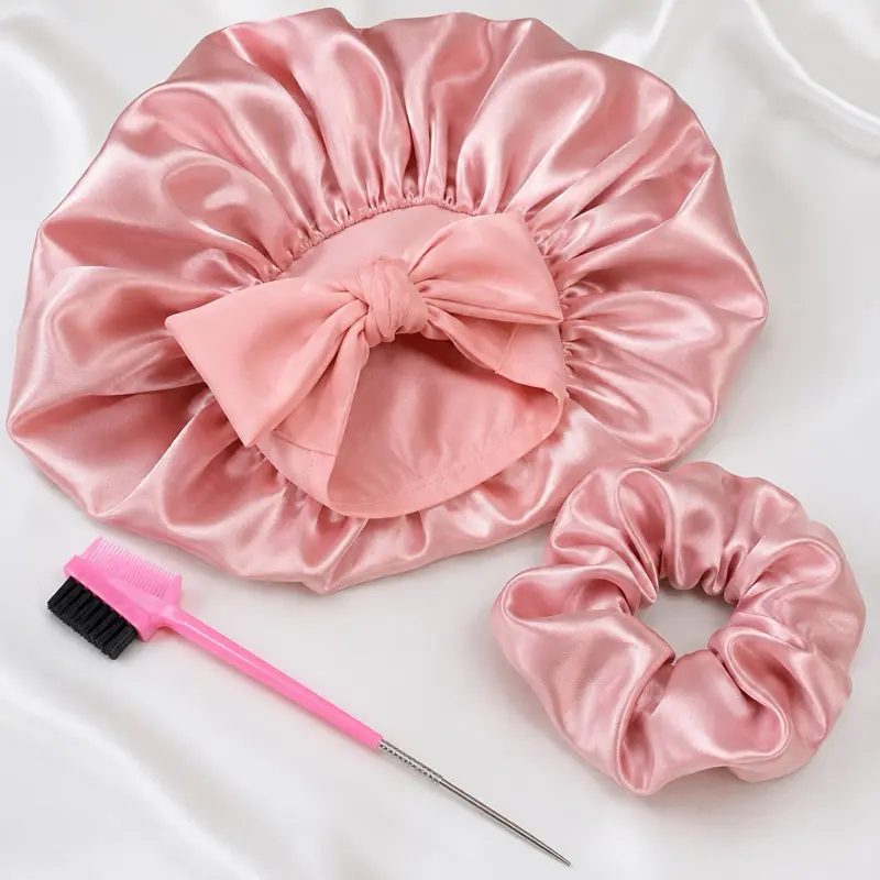 Crown and Silk Sleep Hair Bundle with Satin Bonnet Edge Brush and Satin Scrunchie for Gentle Hair Care