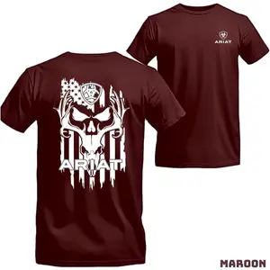 Ariat T-shirt - Show Off Your Bold Style With This Ariat Tee, American Flag Backdrop Menswear Top Tshirt Crewneck Casual Short Tropical Man