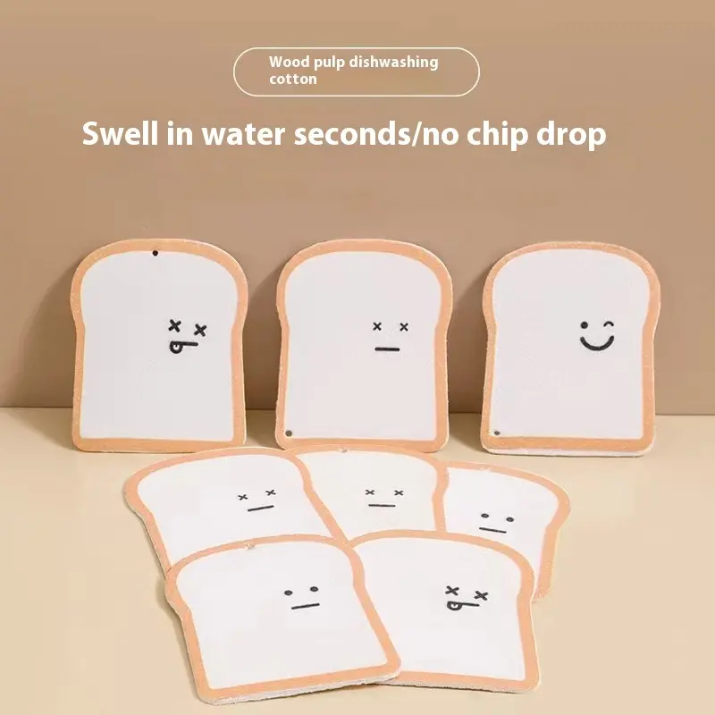 Multi-Functional Cellulose Sponges - Eco-Friendly Kitchen & Bathroom Cleaning Pads, 5-Pack | Non-Scratching Wood Pulp Dishwashing Sponges for Easy Cleaning | Toast-Shaped Compressed Cleaning Blocks for Dishes and Household Use