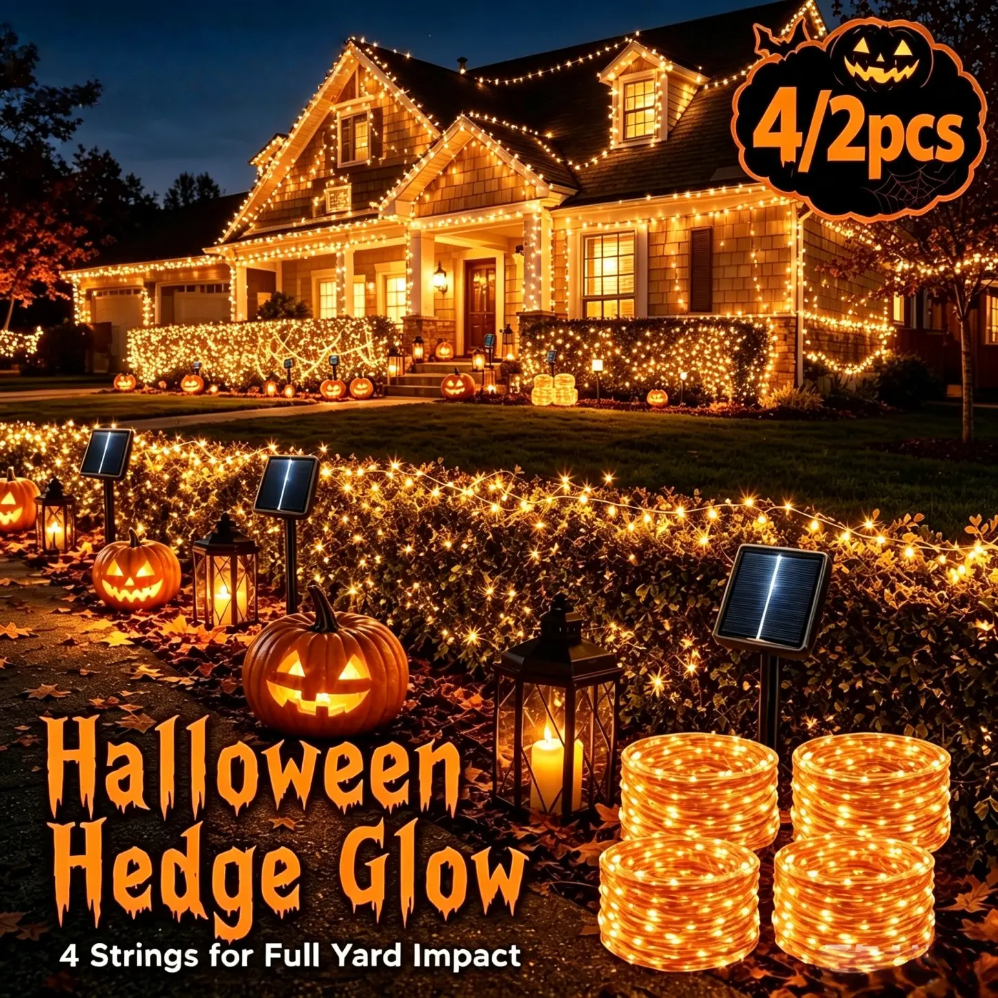 Solar Outdoor Copper Wire Fairy Light Strips - 4/2 Sets with 660/1320 LEDs, IP44 Waterproof, 8 Modes, Color Changing, Energy Efficient, Long-Lasting Use, Festive & Everyday Use, Ideal for Garden, Christmas, Halloween Decorations