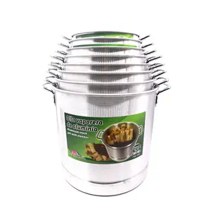 <strong>Set de 8 Ollas Vaporeras de Aluminio</strong> <br>8 pc Set of Aluminum Stock Pot with Steamer Cookware Thick