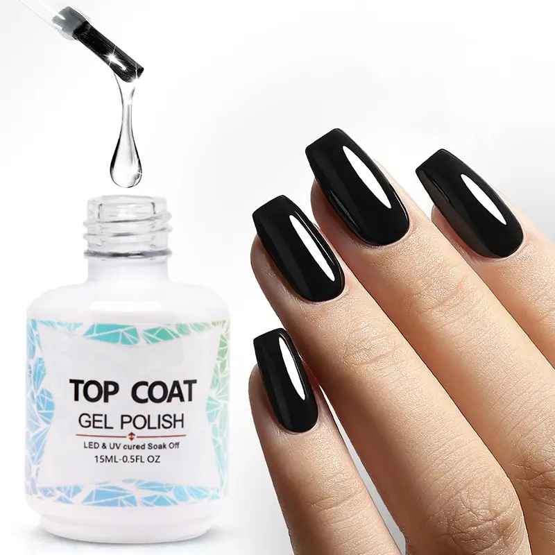 Puente 15ML Clear No Wipe Gel Nail Polish Nail Art High Gloss Top Coat Super Shine Finish and Long Lasting Soak Off UV LED Functional Gel Home DIY Professional Manicure Salon Quality Gel Based