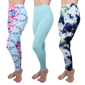 [3 Pack] Tie Dye Leggings for Women Athletic Casual Lounge and Yoga Pants Double Brushed 4-Way Stretch Ultimate Comfort and Buttery Soft Feel