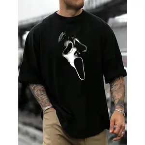 Men Loose-Fitting Ghost Face Graphic Short Sleeve T-Shirt, For Going Out, For Friends