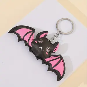 1Pc Halloween pink cute bat keychain, black and white bat design - bag charms, car key rings, party gifts