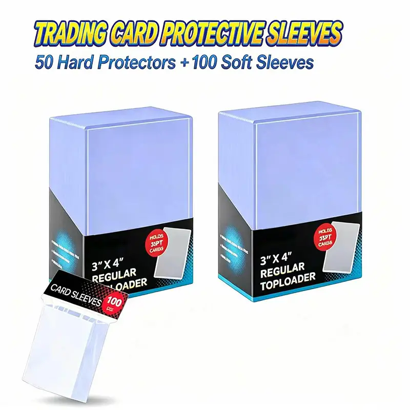 Ultimate Card Protection Combo – 50 Rigid Toploaders + 100 Soft Sleeves, 3"x4" – Perfect for Pokemon, Baseball, Football, MTG, Trading Cards