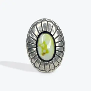 Oval Concho Ring - Palomino Turquoise - Sterling Silver - Native Handmade - B. Haley (artist) - Size 10
