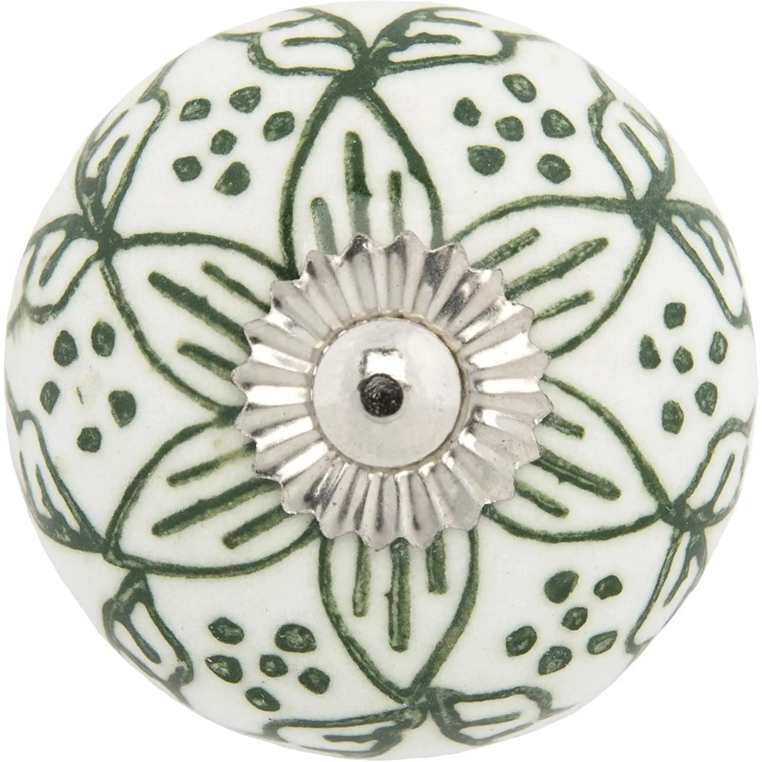 Ceramic Knobs Set of 12 - "Chambal Gardens" Furniture Knobs w/ Reversible Metal Knob Backplate - Handmade Cabinet Handles for Kitchen or Wardrobe - Decorative Knob for Cabinets and Drawers
