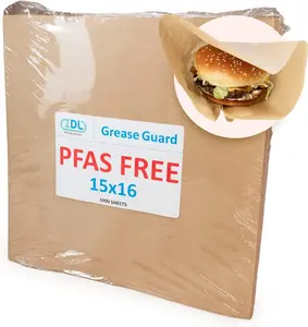 IDL Packaging 15" x 16" PFAS-Free Grease-Proof Paper Sheets, Pack of 1000, Natural Kraft - Microwave Safe Food Tray Liners - Grease-Absorbing Wrapping for Sandwiches, Cheeses, Hamburgers, etc.