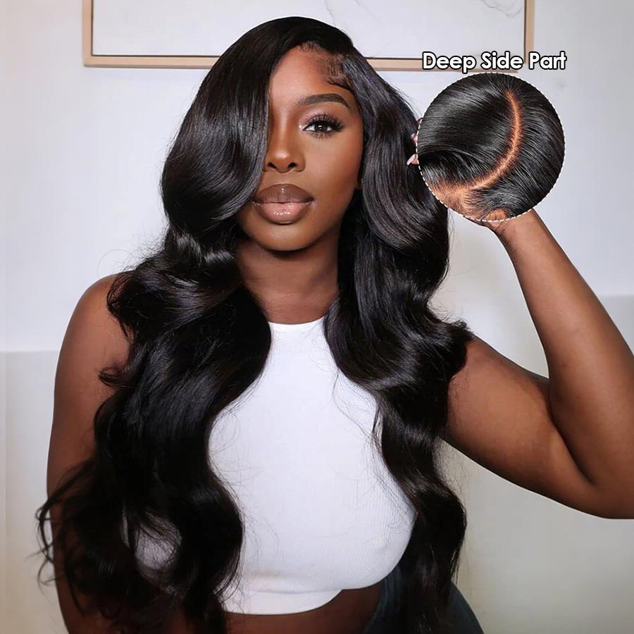 [NEW IN] Pizazz Hair Side Part Body Wave Glueless Wig 220% Density 13x6 HD Transparent Pre Cut Lace Ready To Go Wigs Human Hair ,Straight out the Box With Pre Bleached knots , Pre Plucked Natural Hair Line