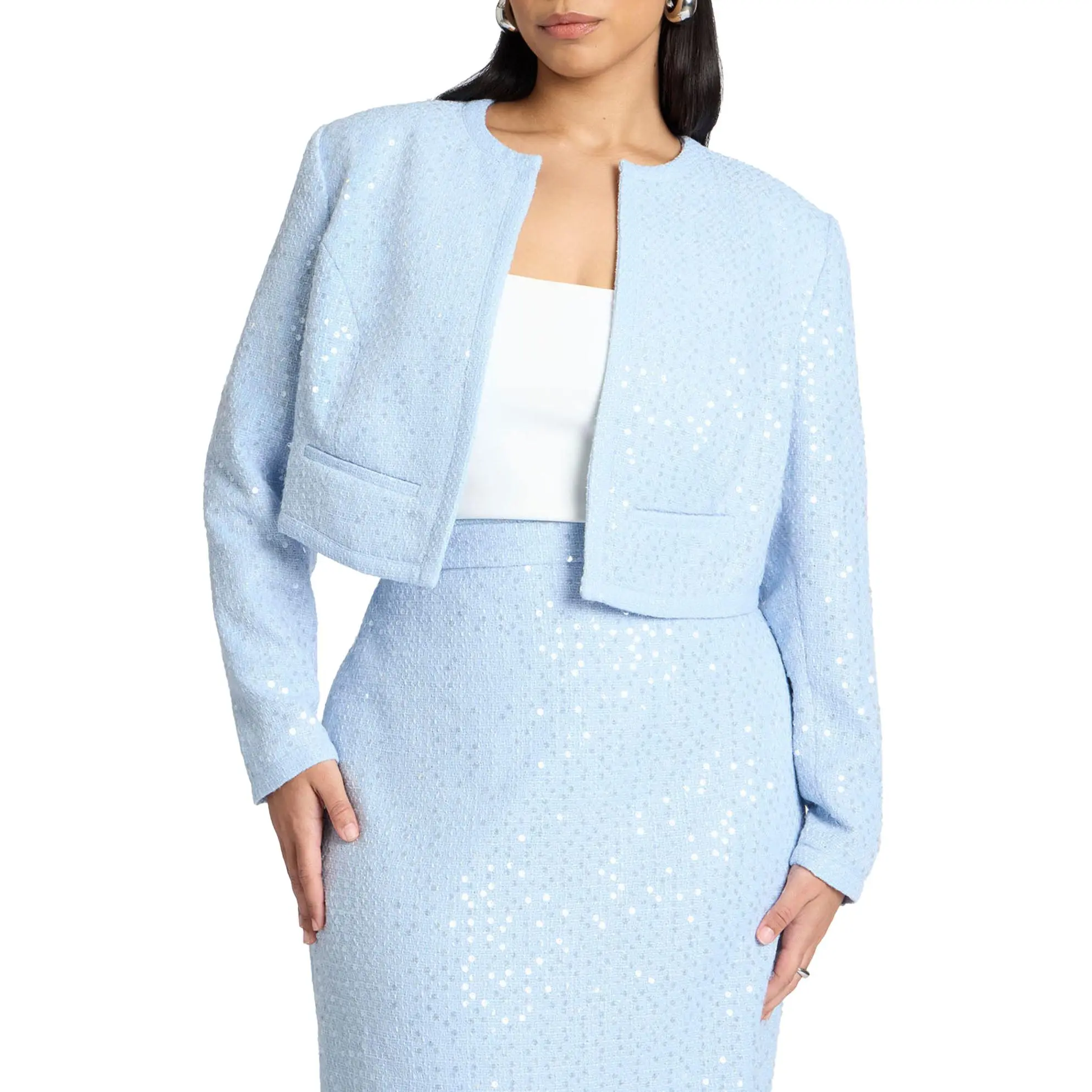 ELOQUII Women's Plus Size Sequin Tweed Jacket ELOQUII Women's Plus Size Sequin Tweed Jacket