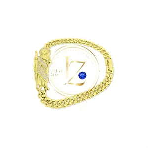 COD#2026. San Judas Bracelet Clear Zircon 7.5 Inches Wide with Clear Zircon Gold Plated Chain Design