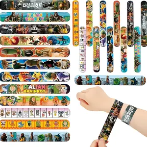 24pcs Italian Brainrot Slap Bracelets, Funny Character Wristbands, Snap Slap Bracelets for Birthday Goodie Bags, Italian Brainrot Gifts Set