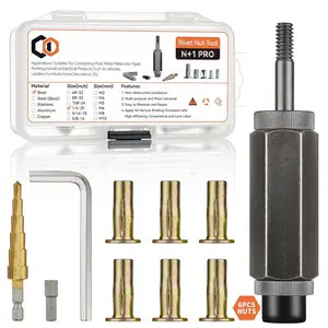 Multi-Grip Rivet Nut Installation Tool Set Pre-Bulbed Shank Flat  Threaded Insert Nut Plus Nuts Assortment Kit  Rivnut for Construction Industrial (1/4-20(Plus Nut Tool-6pcs))