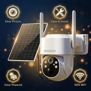 SOIADV WiFi 6 Solar Security Camera Outdoor - 2K HD 360° Pan Tilt Camera with AI Detection, Color Night Vision, IP65 Waterproof, Solar Powered
