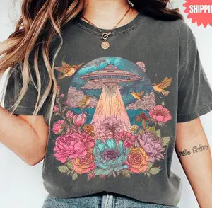 Colorful Alien Comfort Colors Shirt, Cottagecore Alien, Retro Ufo Shirt, Alien Mom Shirt, Get In Loser, Alien Abduction Gift, Mystical Tee