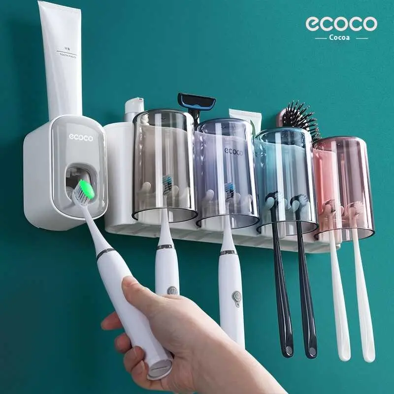 Ecoco Creative Toothbrush Storage Rack Non Perforated Mouthwash Cup Wall Mounted Toilet Automatic Toothpaste Squeezer Ecoco Creative Toothbrush Storage Rack Non Perforated Mouthwash Cup Wall Mounted Toilet Automatic Toothpaste Squeezer