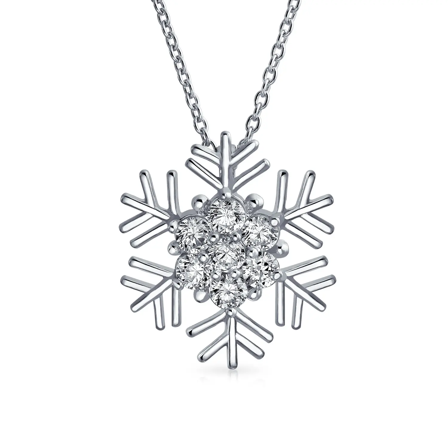 Winter Cubic Zirconia Snowflake Pendant Necklace in Sterling Silver