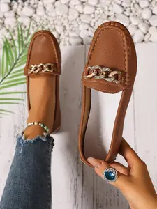 Women's Flat Loafer Shoes with Metal Buckle, Casual Trendy Flat, Casual Sporty Wear, Driving Shoes, Walking Shoes, Autumn British Style Leisure Shoes