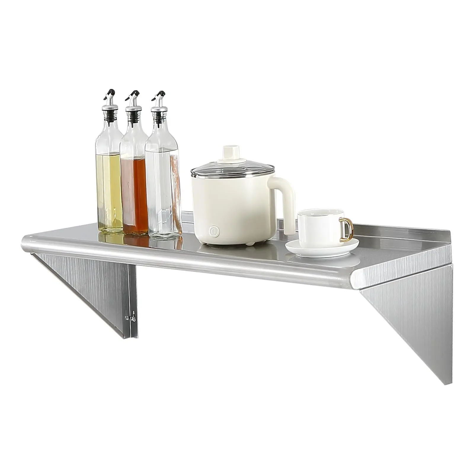 【summerfinds】VEVOR 12"x36" Stainless Steel Round Flat Wall-Mounted Floating Shelf with Brackets, 250 lbs Heavy-Duty Commercial Storage Rack, 250 lbs Load Capacity Organizer for Restaurant, Kitchen, Home Shelves, Flat Wall-Mounted Floating Shelves
