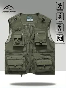 Outdoor Fishing & Camping Lightweight Tactical Cargo Vest, Quick-Dry Breathable, Large Capacity Storage, Unisex holiday shirt mesh fabric casual sleeveless jacket