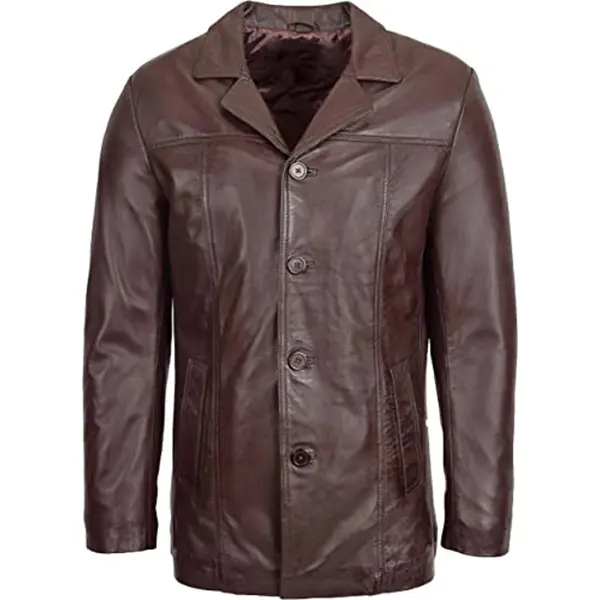 Women's Leather Blazer Jacket Coat Coffee Brown Genuine Soft Lambskin Real Leather Blazer Jacket Coat