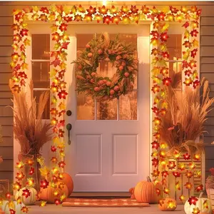 2 Pack Fall Decorations for Home Maple Leaf Lights Multicolored, Total 20Ft 40LED Battery Operated Fall Leaves Garland with Lights String Autumn Harvest Table Indoor Halloween Thanksgiving Decorations