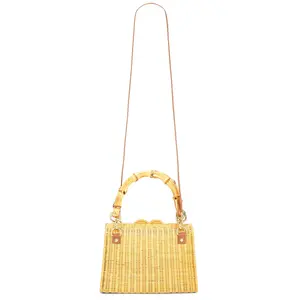 Serpui Valentina Wicker Top Handle Bag in Light Honey