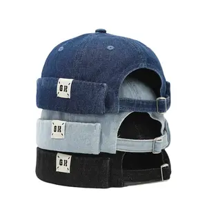 Men's Brimless Docker Cap with Curling Cuffs & Skeleton Design Navy Country-Style Cloth Adjustable Accessory for Sleeping & Various Occasions One Size Fits All with Wider Sweatband