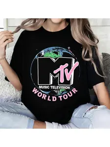 100 Percent Cotton Casual Style T-Shirt Mtv Music Television World Tour Graphic Design Summer And Spring Outfit Gift For Music Lovers And MTV Fans